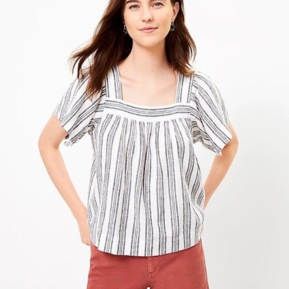 LOFT STRIPED SQUARE NECK PULLOVER TOP